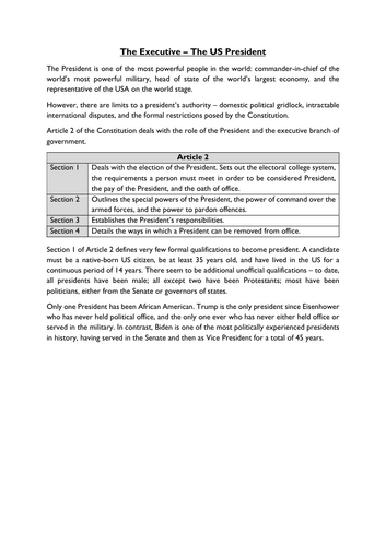 A-Level Politics | The US Executive | Paper 2: US and Comparative Politics (AQA)