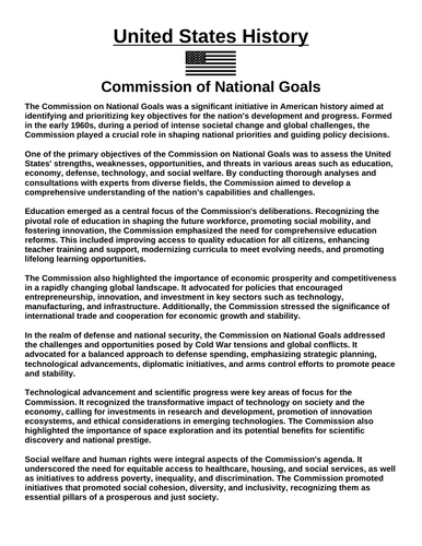 Commission of National Goals “Article & Questions” Assignment