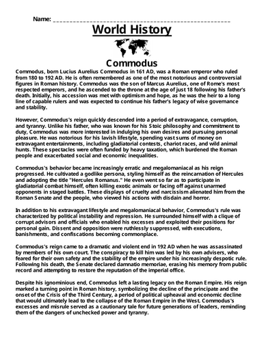 Commodus “Article & Questions” Assignment