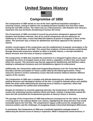 Compromise of 1850 “Article & Questions” Assignment