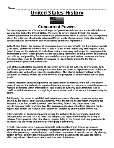 Concurrent Powers “Article & Questions” Assignment