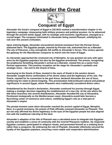 Conquest of Egypt (Alexander the Great) “Article & Questions” Assignment