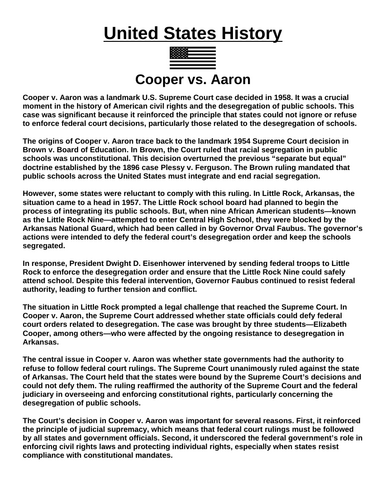 Cooper vs. Aaron “Article & Questions” Assignment