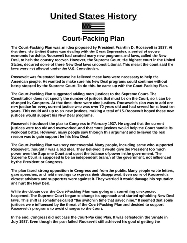 Court-Packing Plan “Article & Questions” Assignment