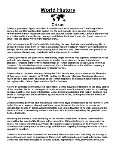 Crixus “Article & Questions” Assignment