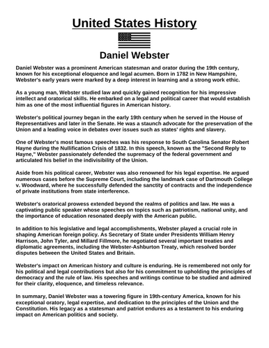 Daniel Webster “Article & Questions” Assignment