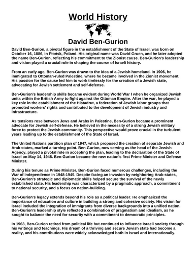 David Ben-Gurion “Article & Questions” Assignment
