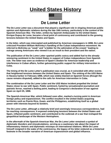 De Lome Letter “Article & Questions” Assignment