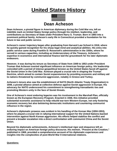 Dean Acheson “Article & Questions” Assignment