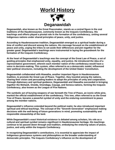 Deganawidah “Article & Questions” Assignment