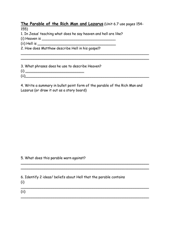 6.7 Parable of the Rich Man and Lazarus. Eschatology. AQA B Catholic Christianity