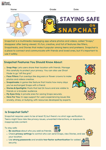 Snapchat Safety Worksheet