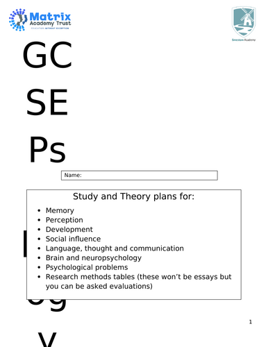 GCSE AQA Psychology Essay Planning booklet