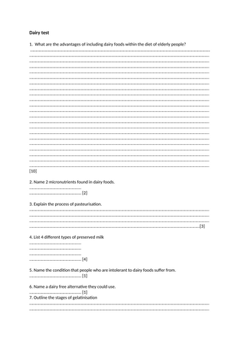 Eduqas - Food Preparation and Nutrition, end of topic tests