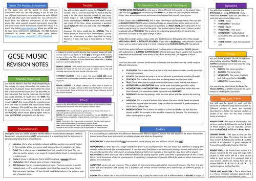 GCSE Music Revision Sheet (A3)