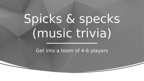 Fun music trivia quiz in the style of Spicks and Specs