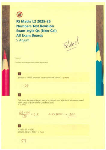 Solved Functional Skills Maths L2 Numbers