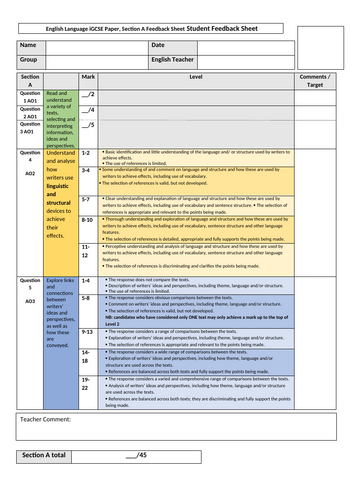 iGCSE Edexcel Language Paper Feedback sheets