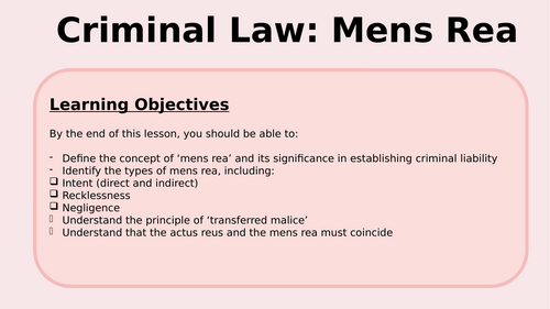 Mens Rea Lesson PowerPoint - Law Lesson