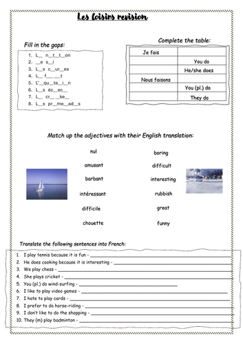 Leisure activities revision