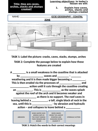 iGCSE Geography - Coasts - 5- Caves, arches, stacks and stumps