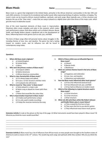 Blues Music Cover Worksheet (Comprehension)