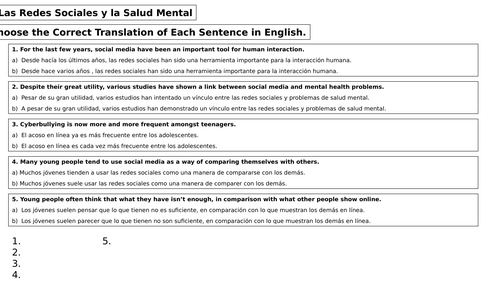 A Level Spanish: Social Media Worksheet