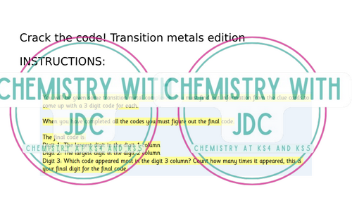 IB HL Chemistry S3.1 Transition metals crack the code treasure hunt code game