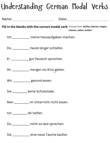 modal verbs german exercises worksheet