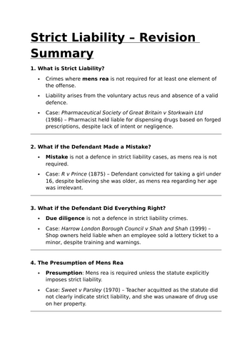 Strict Liability Revision Summary - Criminal Law Revision