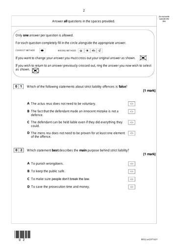 Strict Liability Multiple Choice Questions - Law Revision Quiz