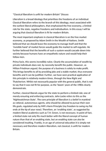 Edexcel A Level Government and Politics - Liberalism - Evaluation, revision and exam skills