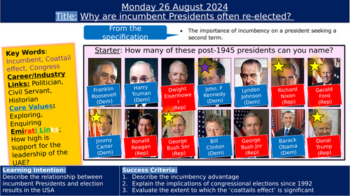 Edexcel A Level Gov and Politics - USA -Democracy and participation - Incumbency