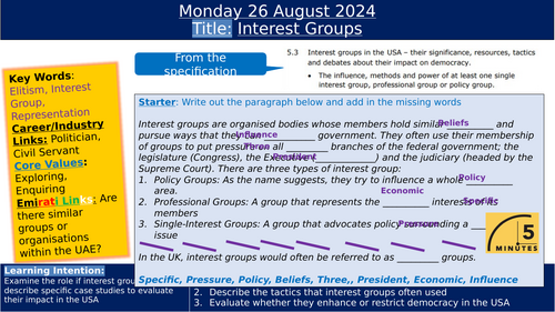 Edexcel A Level Gov and Politics - USA -Democracy and participation - interest groups