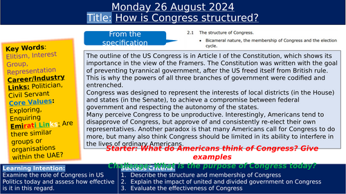 Edexcel A Level Gov and Politics - USA - Congress - structure of congress