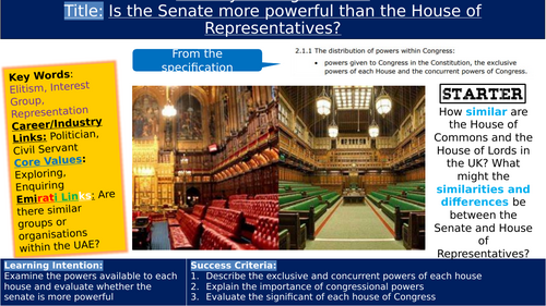 Edexcel A Level Gov and Politics - USA - Congress - which house is more important?