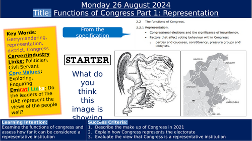 Edexcel A Level Gov and Politics - USA - Congress - Congress - Representation