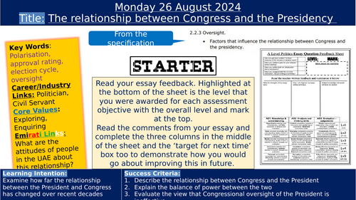 Edexcel A Level Gov and Politics - USA - Congress - Congress and The President