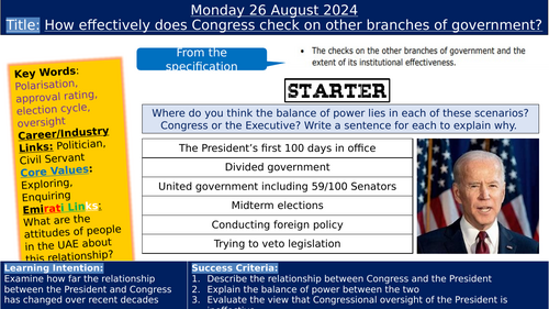 Edexcel A Level Gov and Politics - USA - Congress - Congress and other branches of government