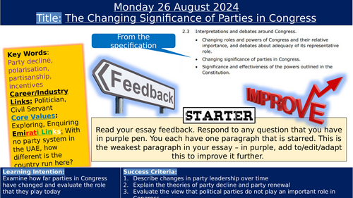 Edexcel A Level Gov and Politics - USA - Congress - changing significance of political parties