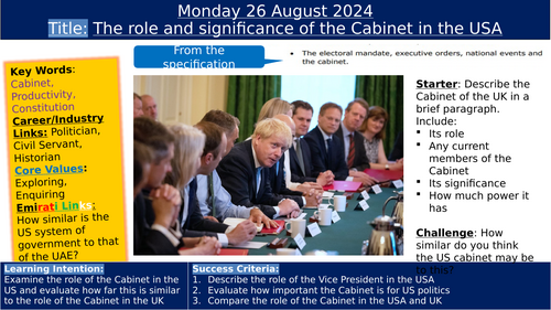 Edexcel A Level Gov and Politics - USA - Presidency - Role and importance of cabinet