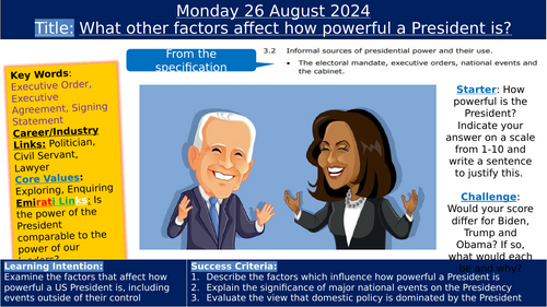 Edexcel A Level Gov and Politics - USA - Presidency - Other factors affecting Presidential power