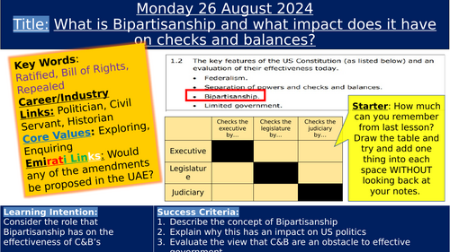 Edexcel A Level Gov and Politics - USA - Constitution - Bipartisanship