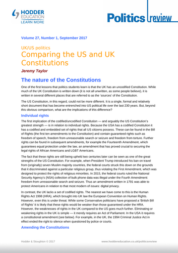 Edexcel A Level Gov and Politics - USA - Constitution - Federalism Vs devolution