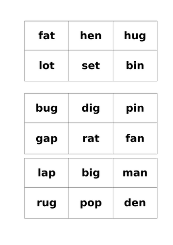 CVC Rhyming Bingo Cards