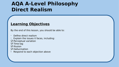 Direct Realism Lesson PowerPoint - A-Level Philosophy Lesson