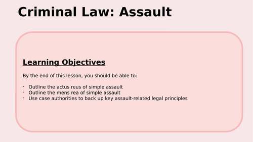 Assault Lesson PowerPoint - Law Lesson