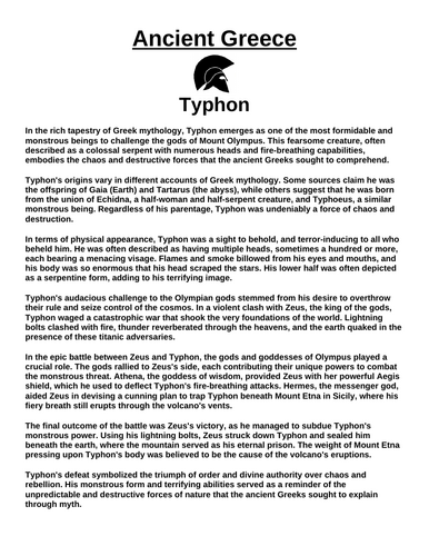 Typhon “Article & Questions” Assignment (ANCIENT GREECE)