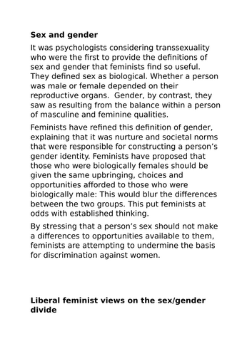 AQA Politics 7152/3 - Feminism and human nature: Gender and sex.