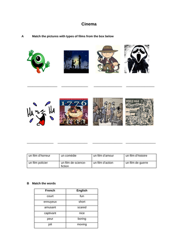 French cinema worksheet